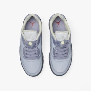 Jordan Women's 5 Retro Low Indigo Haze / Fire Red - Metallic Silver sold by Livestock