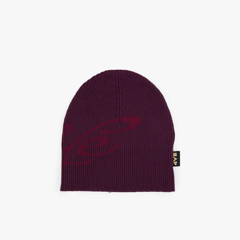 4YE Signature Ribbed Beanie Plum / Red made by Livestock