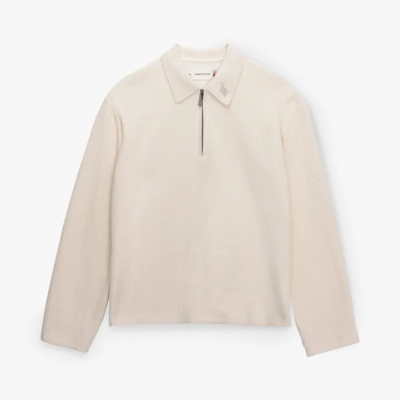 Honor The Gift Wavy Knit Longsleeve Polo / Bone made by Honor the Gift