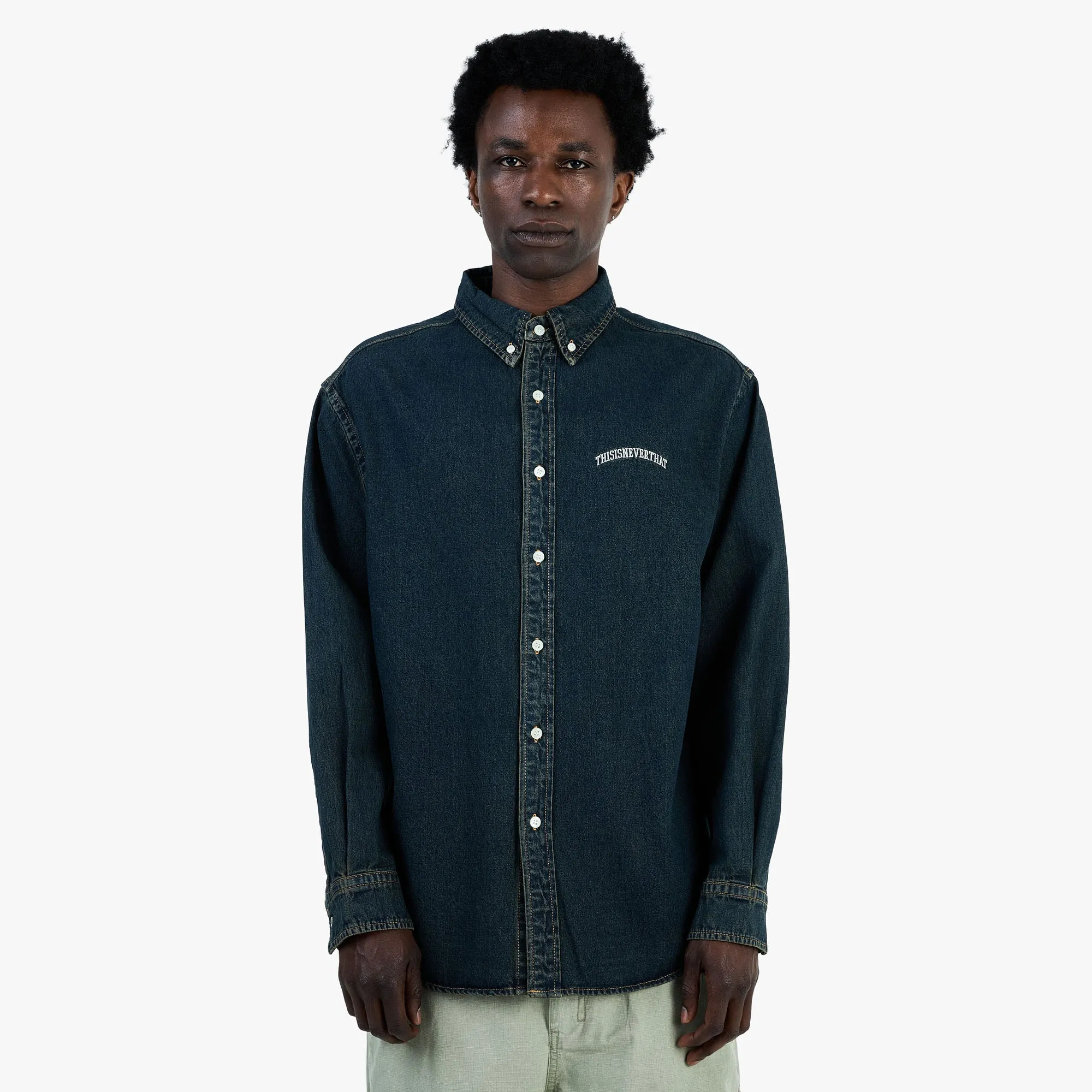 thisisneverthat Washed Denim Shirt Dusty Mud sold by Livestock