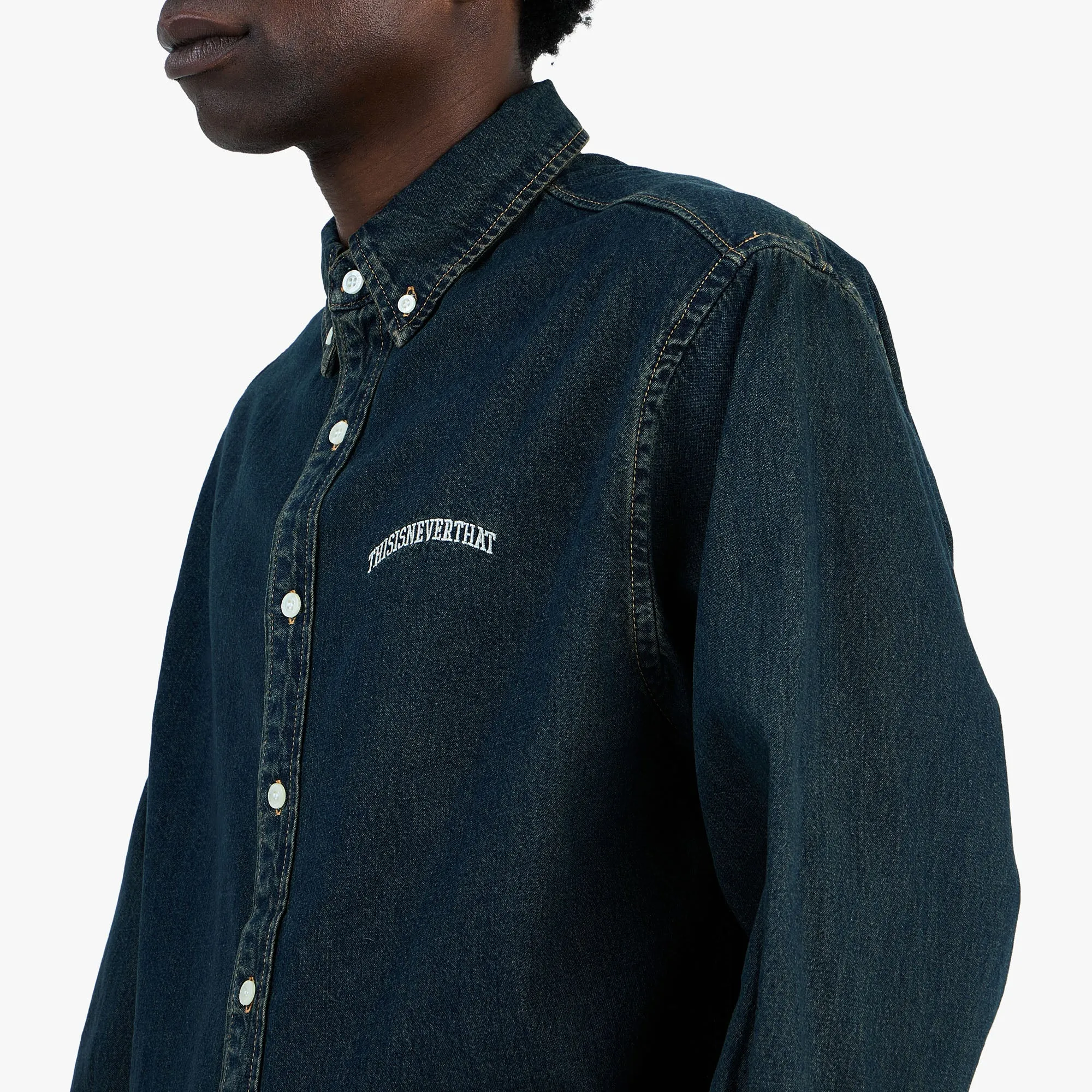 thisisneverthat Washed Denim Shirt Dusty Mud sold by Livestock product image thumbnail 4