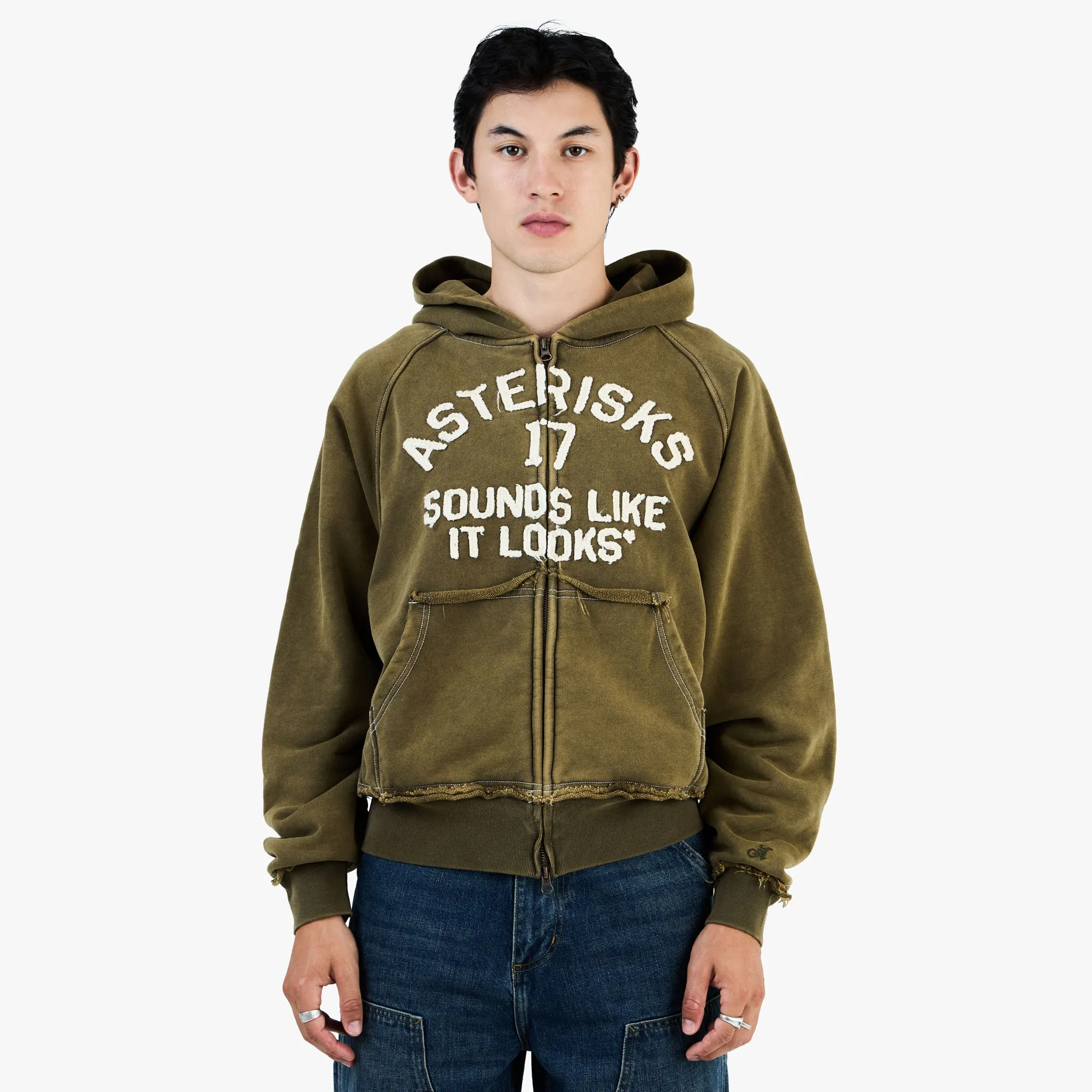 Adidem Asterisks Frayed Collegiate Hoodie / Dark Green sold by Livestock