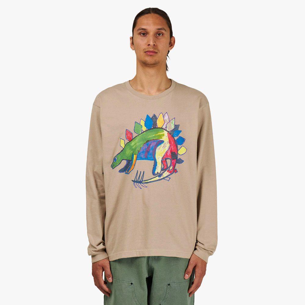 Good Morning Tapes LSD World Peace Dinosaur Long Sleeve T-Shirt / Sand sold by Livestock