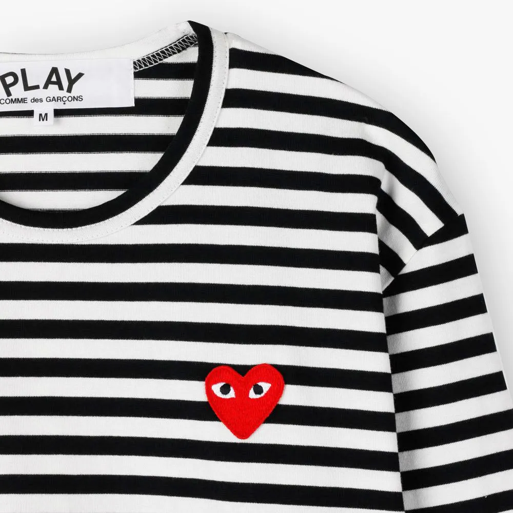 COMME des GARÇONS PLAY Red Heart Striped Long Sleeve T-shirt Black / White sold by Livestock product image thumbnail 5