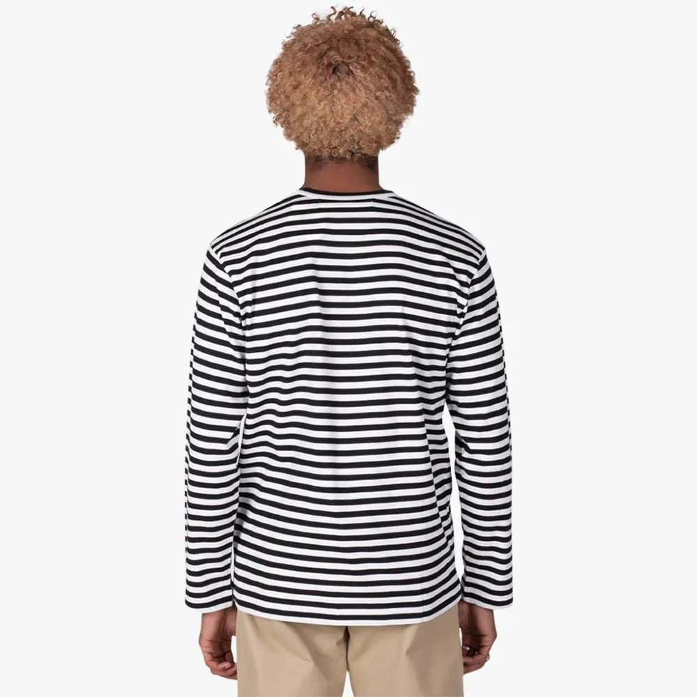 COMME des GARÇONS PLAY Red Heart Striped Long Sleeve T-shirt Black / White sold by Livestock product image thumbnail 3