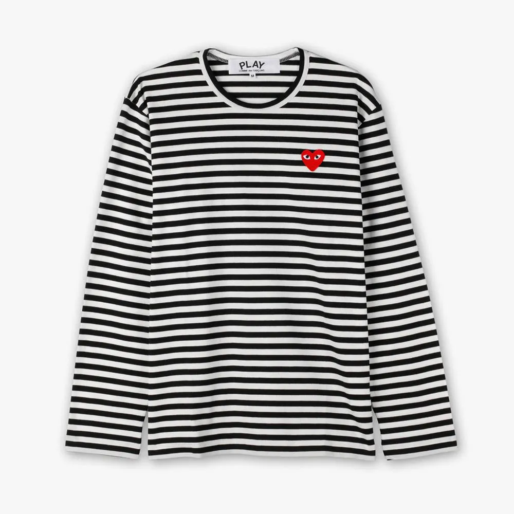 COMME des GARÇONS PLAY Red Heart Striped Long Sleeve T-shirt Black / White sold by Livestock product image thumbnail 4