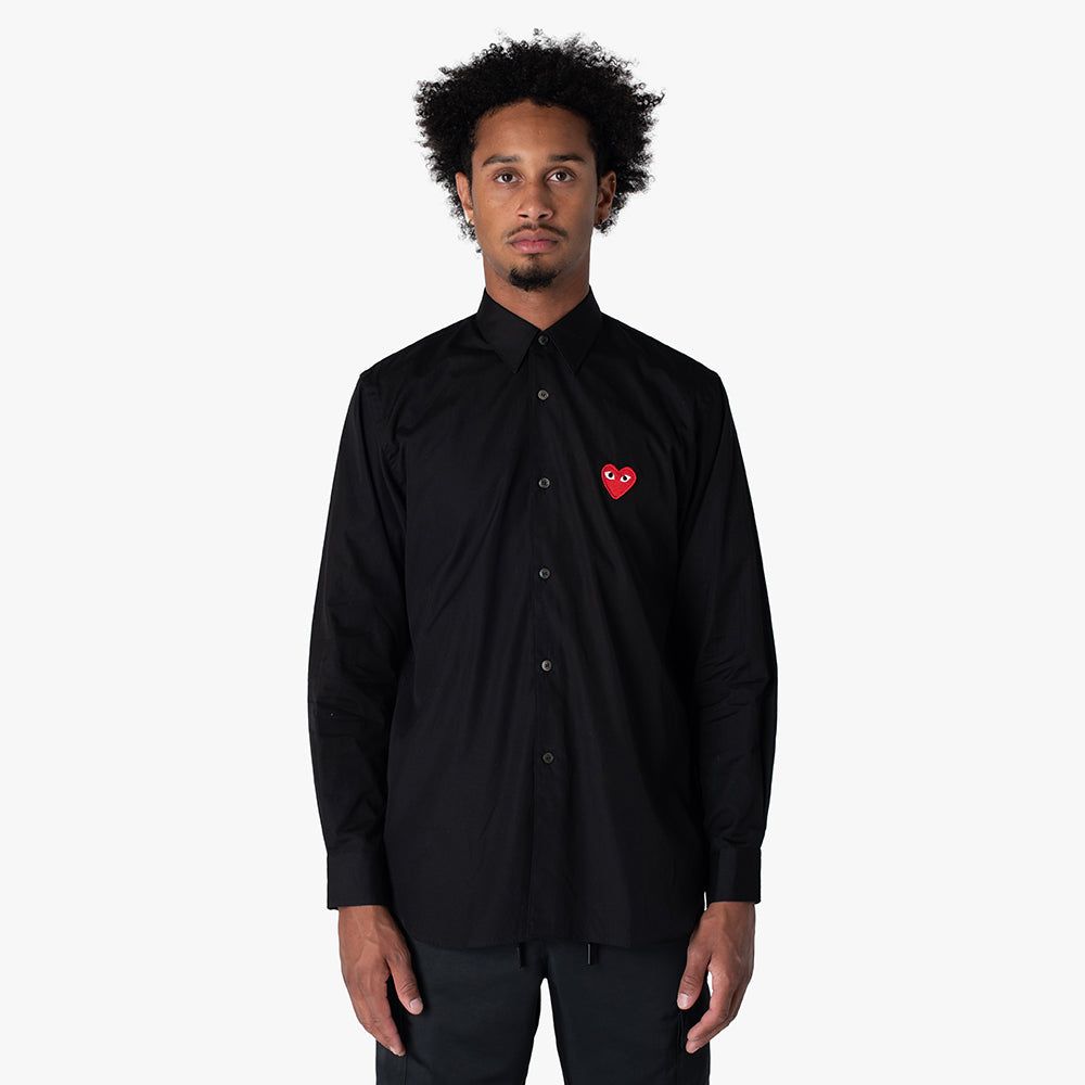 COMME des GARÇONS PLAY Red Heart Button Up Woven Shirt / Black sold by Livestock