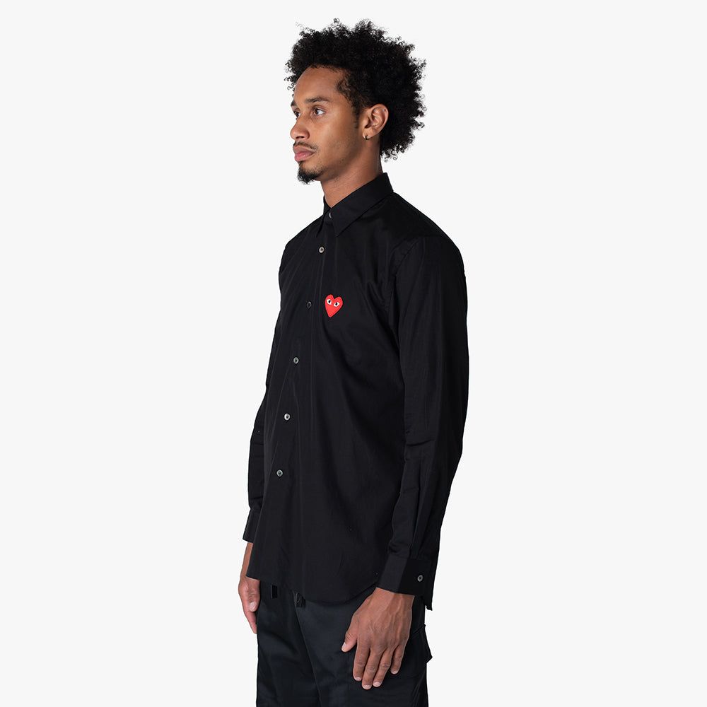COMME des GARÇONS PLAY Red Heart Button Up Woven Shirt / Black sold by Livestock product image thumbnail 2