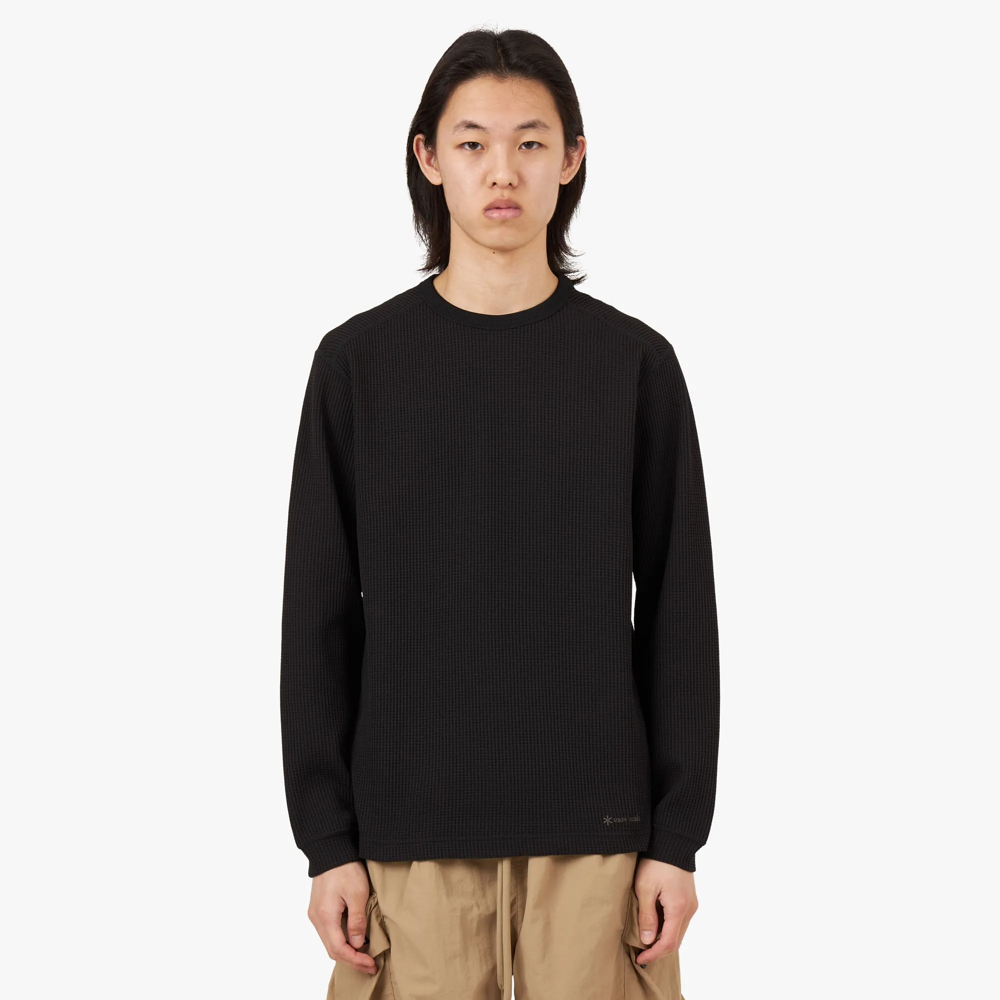 Snow Peak Dry Waffle Long Sleeve T-shirt / Black sold by Livestock