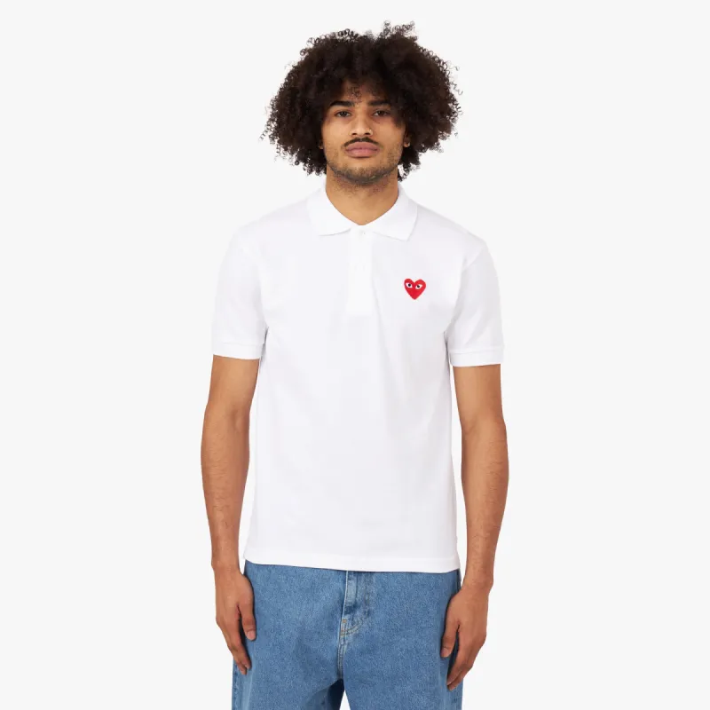 COMME des GARÇONS PLAY Red Heart Polo Shirt / White sold by Livestock