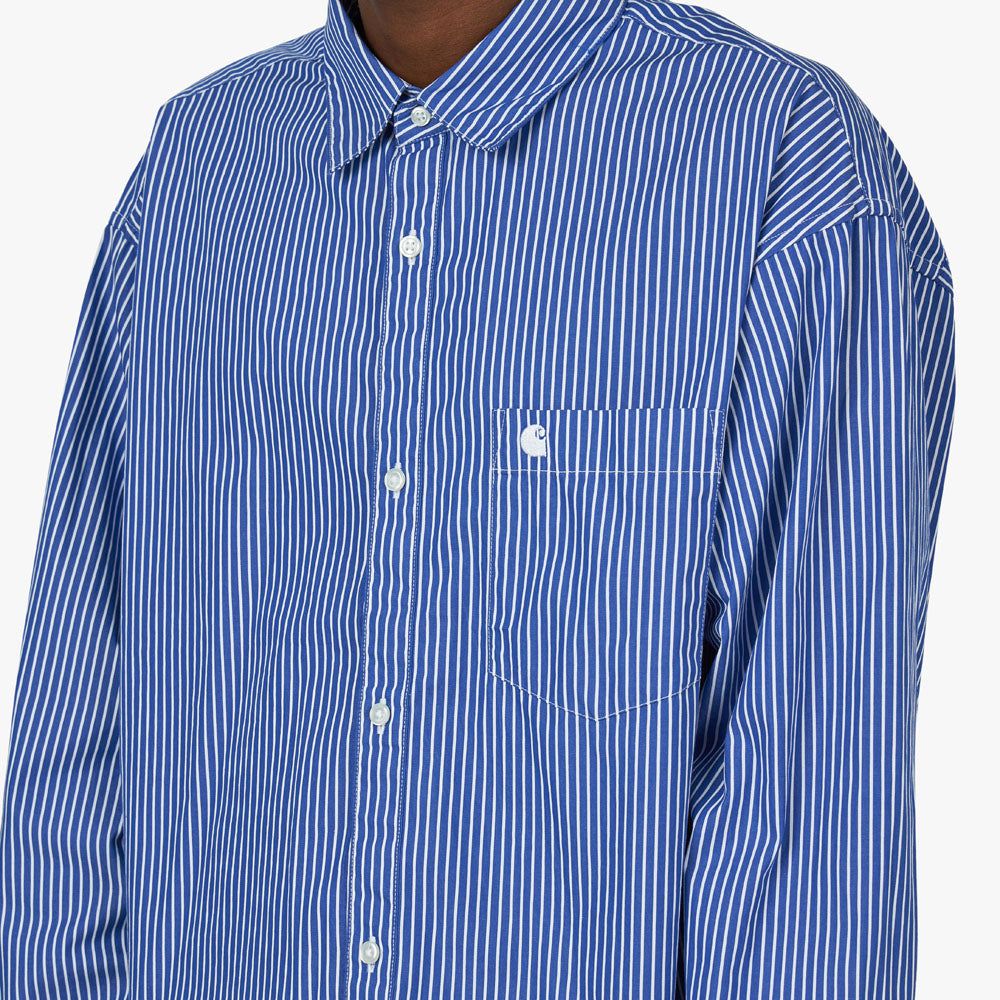 Carhartt WIP L/S Drake Shirt Drake Stripe / Lazurite - White sold by Livestock product image thumbnail 4