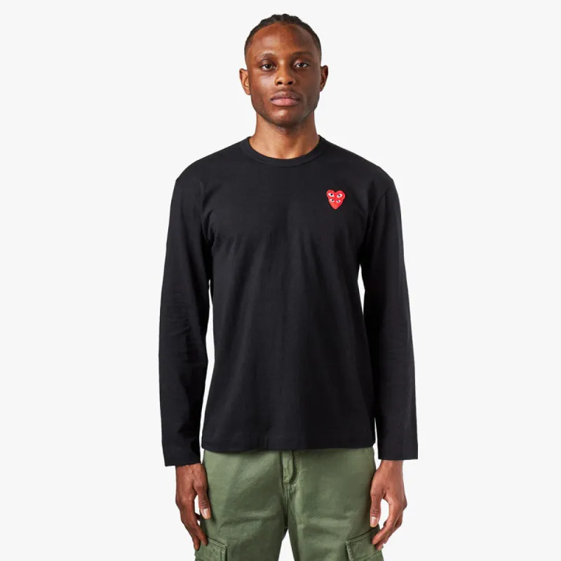 COMME des GARÇONS PLAY Double Heart Long Sleeve T-shirt / Black sold by Livestock