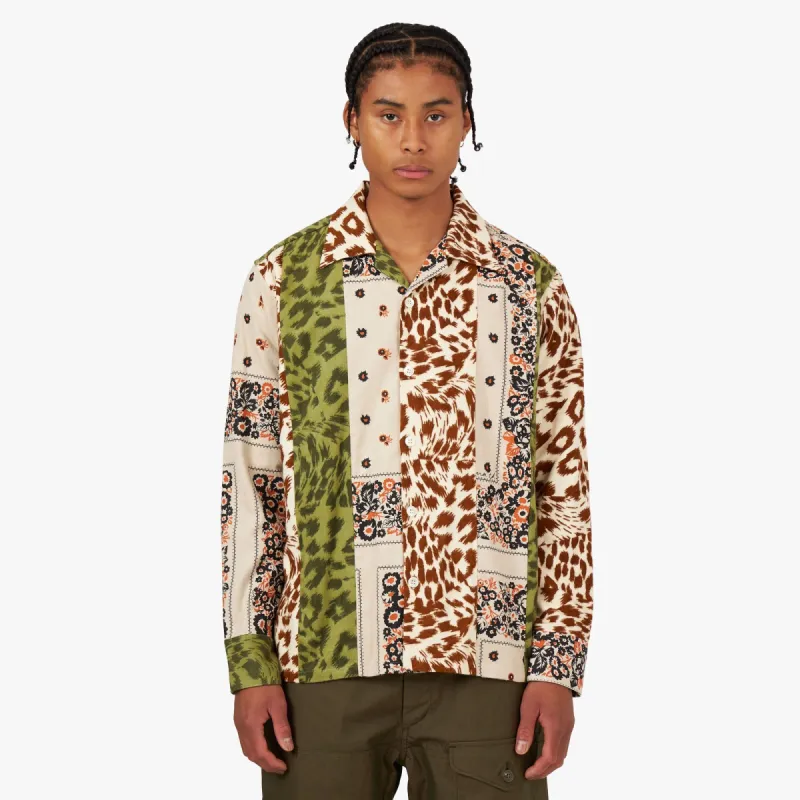 NOMA t.d. Open Collar Flannel Shirt / Patchwork Beige | Parallel