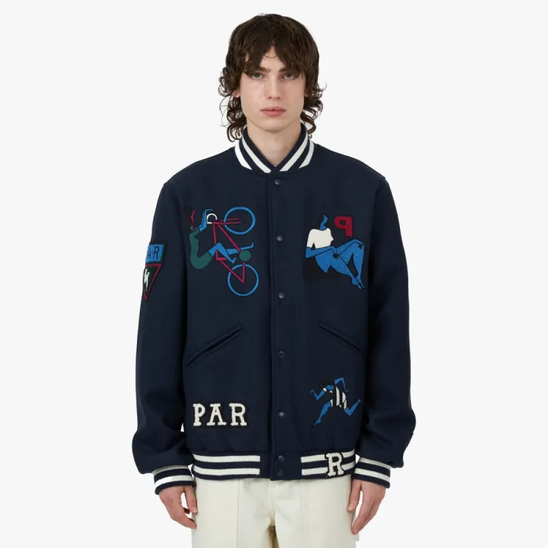 by Parra Run Sit & Bike Varsity Jacket / Navy Blue sold by Livestock