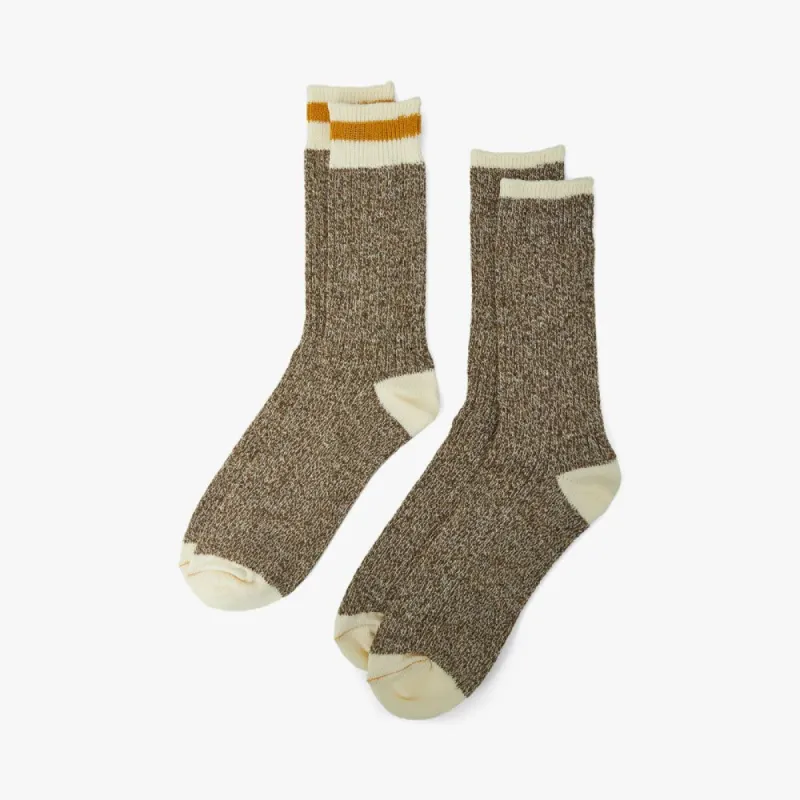 BEAMS PLUS Rag Socks (2 Pack) Khaki / Yellow sold by Livestock