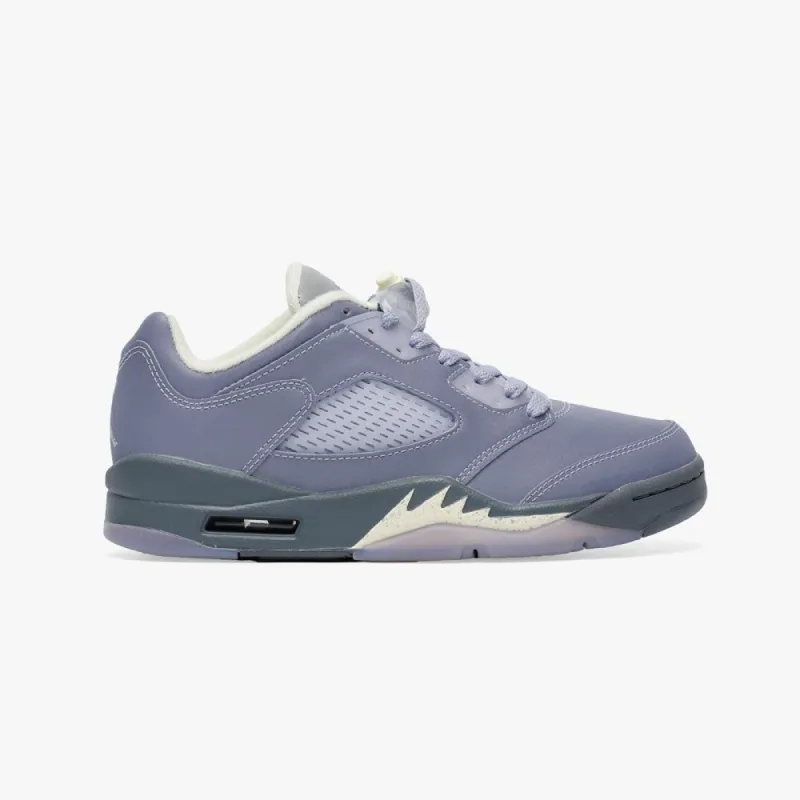 Jordan Women's 5 Retro Low Indigo Haze / Fire Red - Metallic Silver sold by Livestock