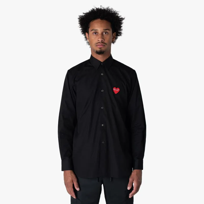 COMME des GARÇONS PLAY Red Heart Button Up Woven Shirt / Black sold by Livestock