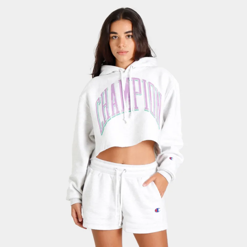 Champion Womenâ€™s Yarn-Dyed Reverse Weave Cropped Pullover Hoodie / White sold by JD Sports