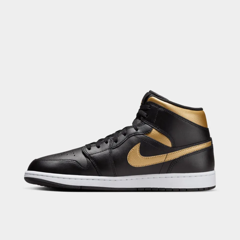 Jordan 1 Mid Black / Metallic Gold - White sold by JD Sports