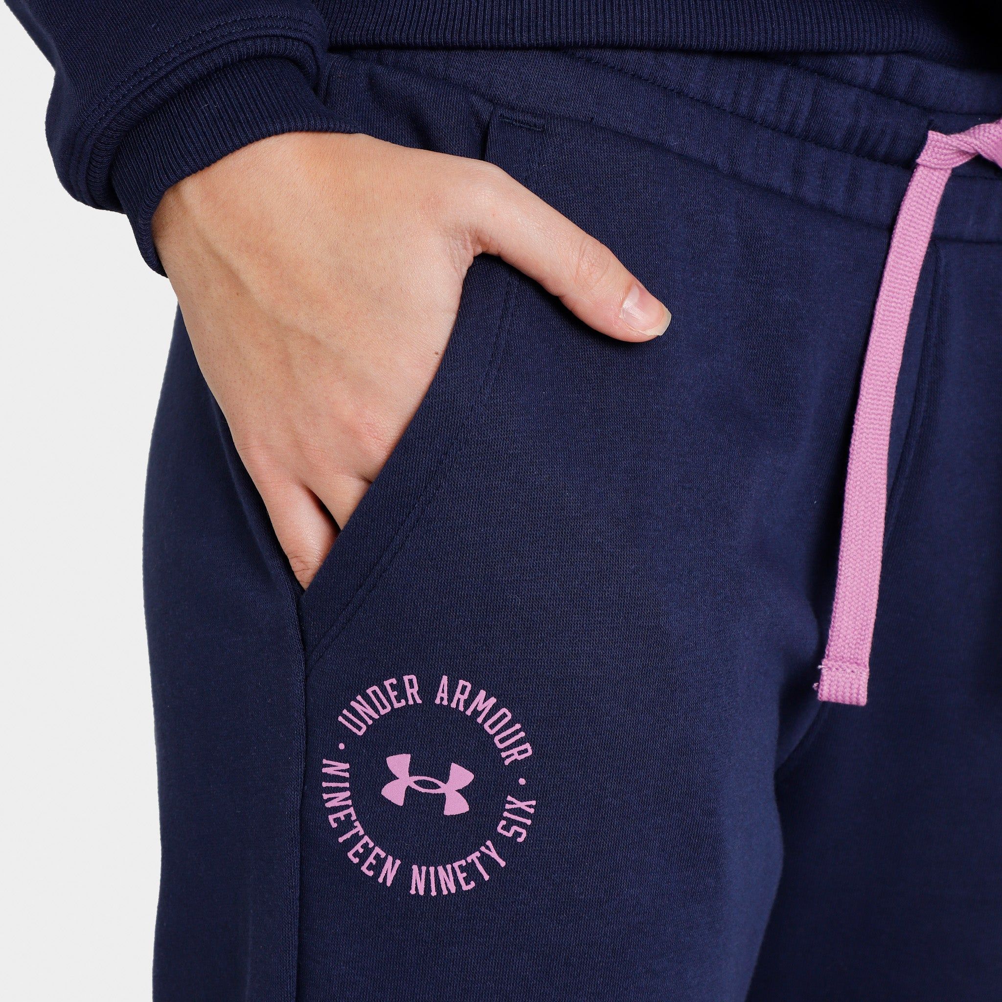 Under Armour Women’s Rival Fleece Crest Joggers Midnight Navy / Jellyfish sold by JD Sports product image thumbnail 5