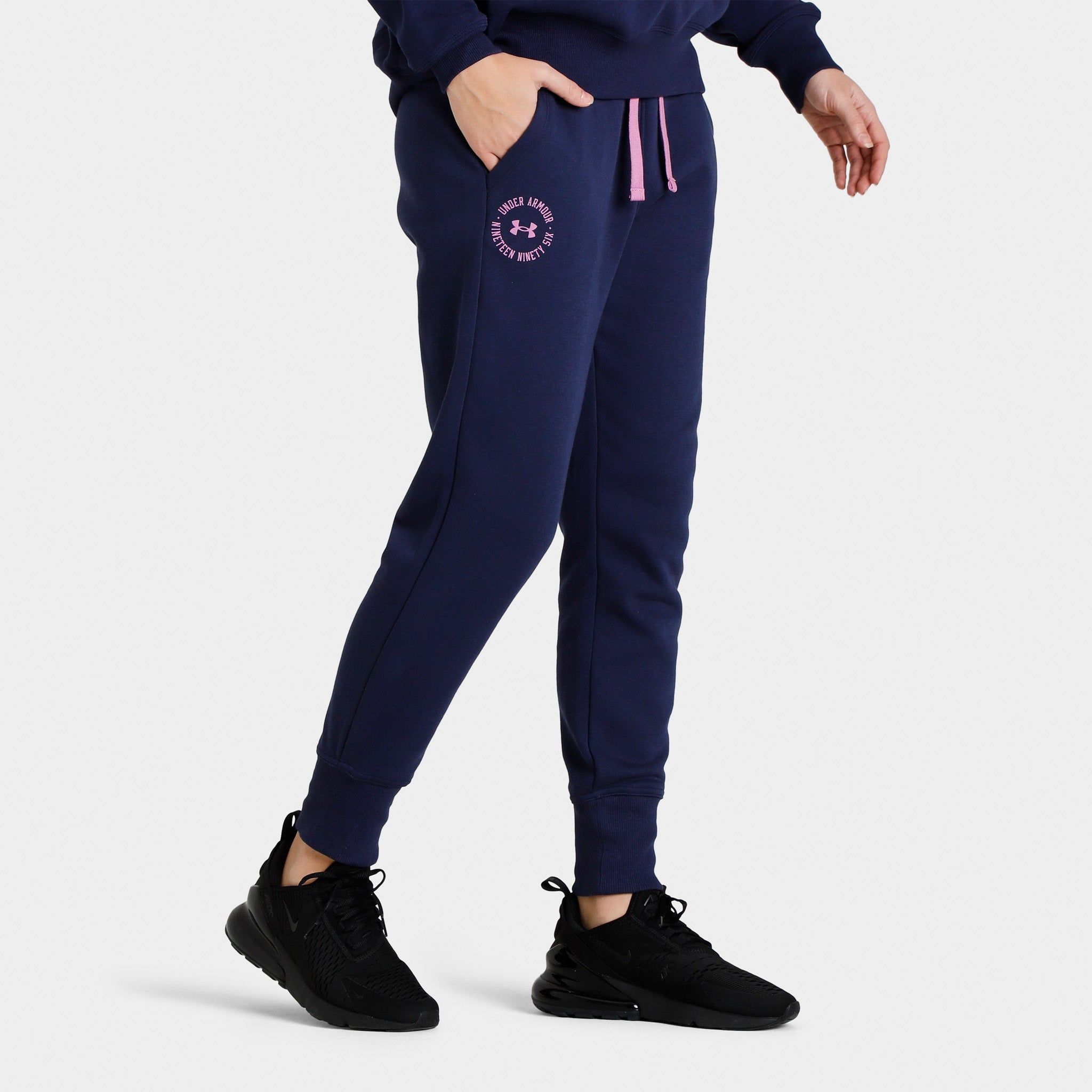 Under Armour Women’s Rival Fleece Crest Joggers Midnight Navy / Jellyfish sold by JD Sports product image thumbnail 2
