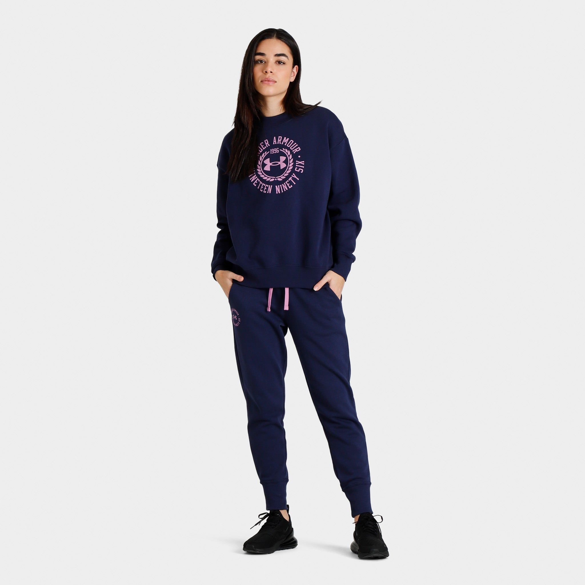 Under Armour Women’s Rival Fleece Crest Joggers Midnight Navy / Jellyfish sold by JD Sports product image thumbnail 3
