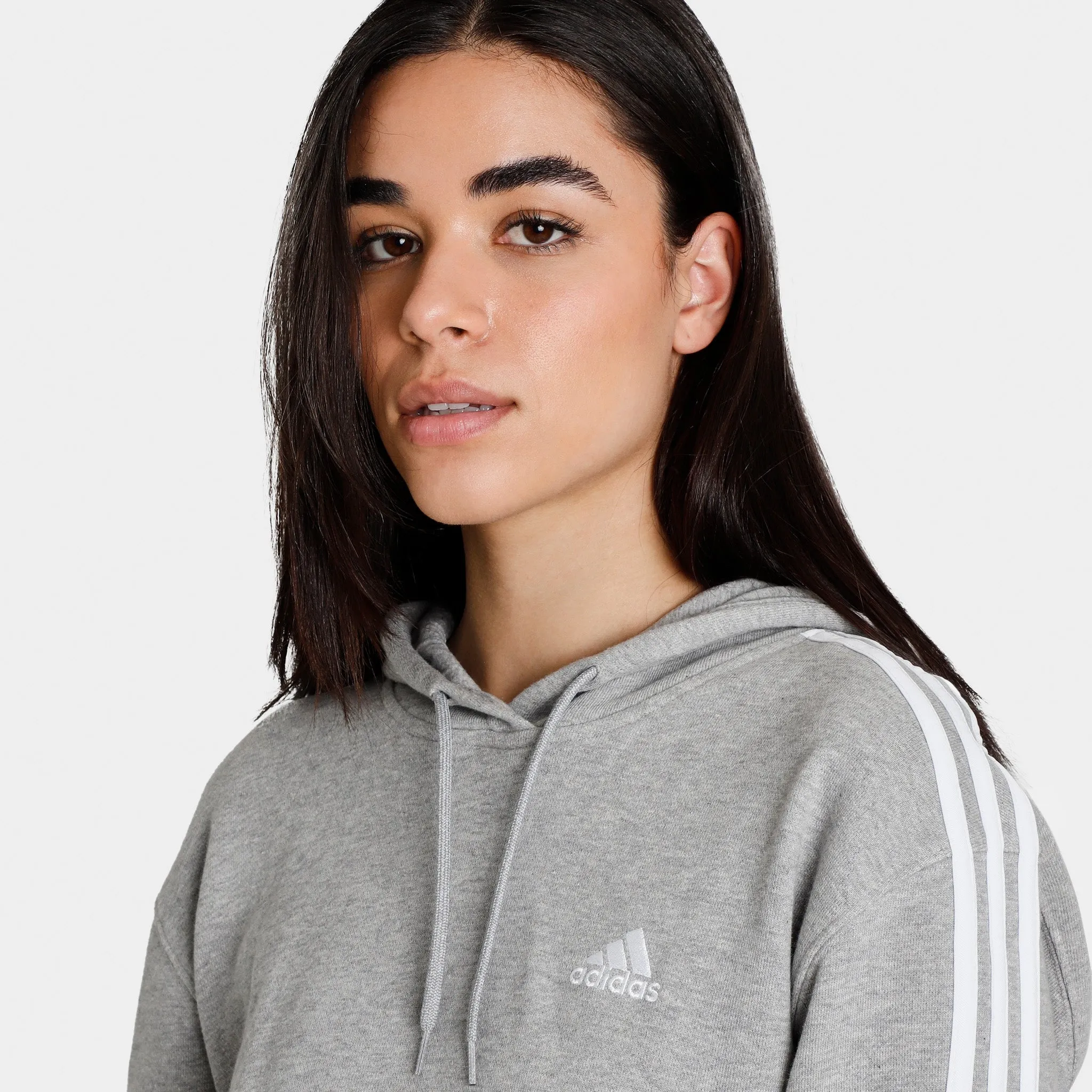 adidas Women’s Essentials 3-Stripes French Terry Crop Pullover Hoodie Medium Grey Heather / White sold by JD Sports product image thumbnail 3