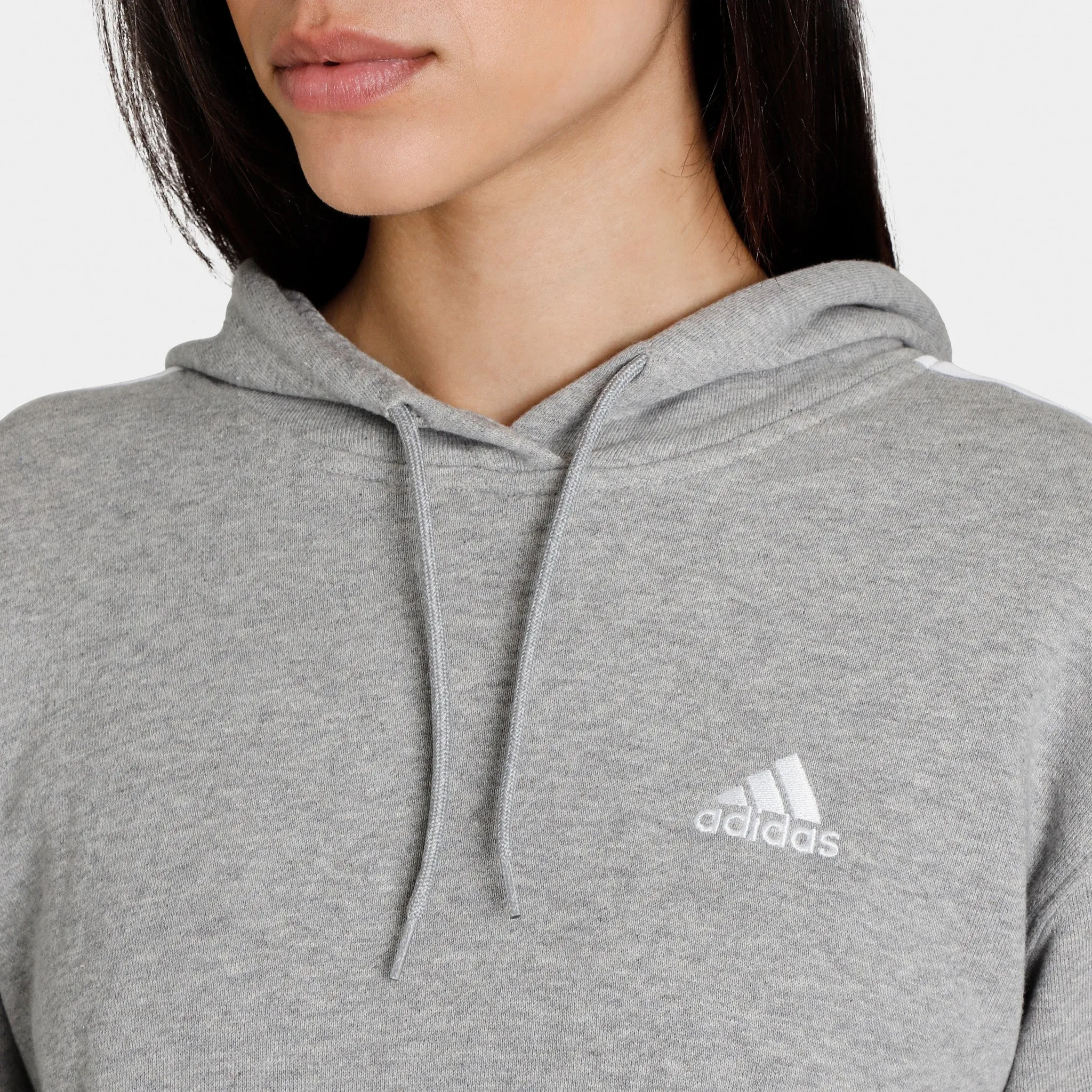 adidas Women’s Essentials 3-Stripes French Terry Crop Pullover Hoodie Medium Grey Heather / White sold by JD Sports product image thumbnail 4