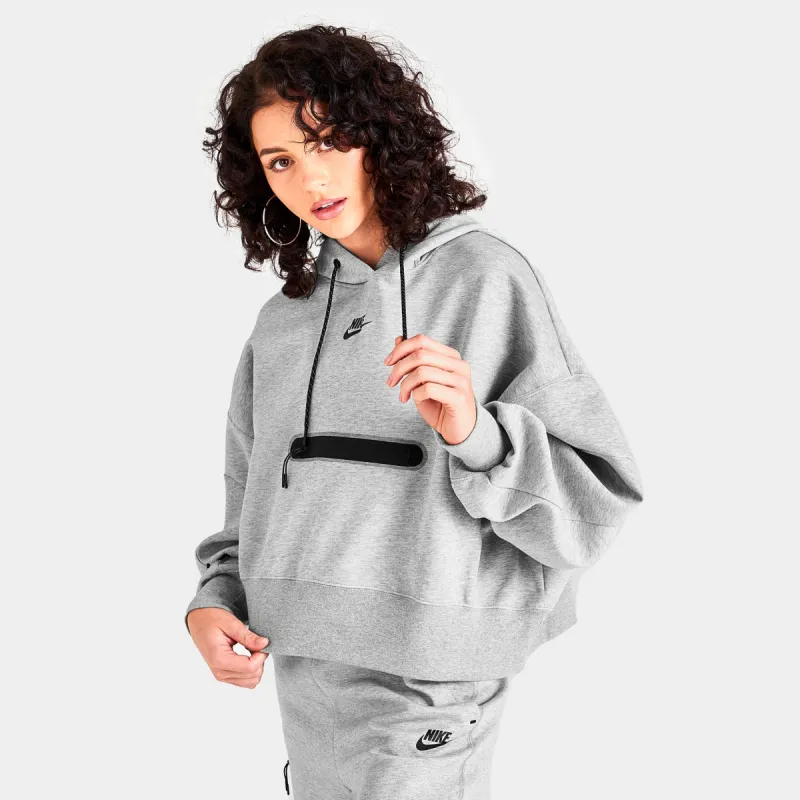 Nike Women's Sportswear Tech Fleece Over-Oversized Cropped Pullover Hoodie Dark Grey Heather / Black sold by JD Sports