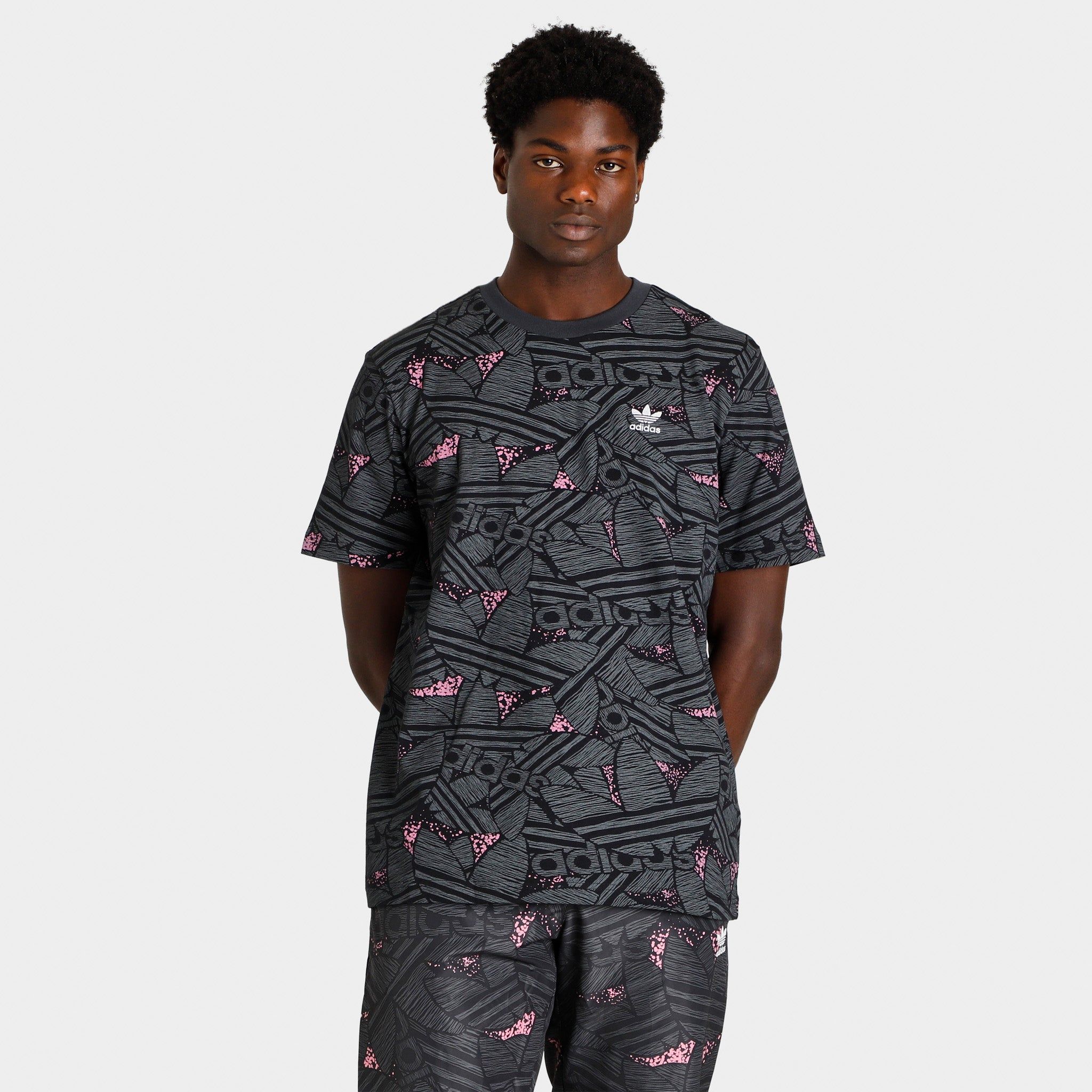 adidas Rekive Trefoil Allover Print T-shirt Black / Grey Six - Bliss Pink sold by JD Sports