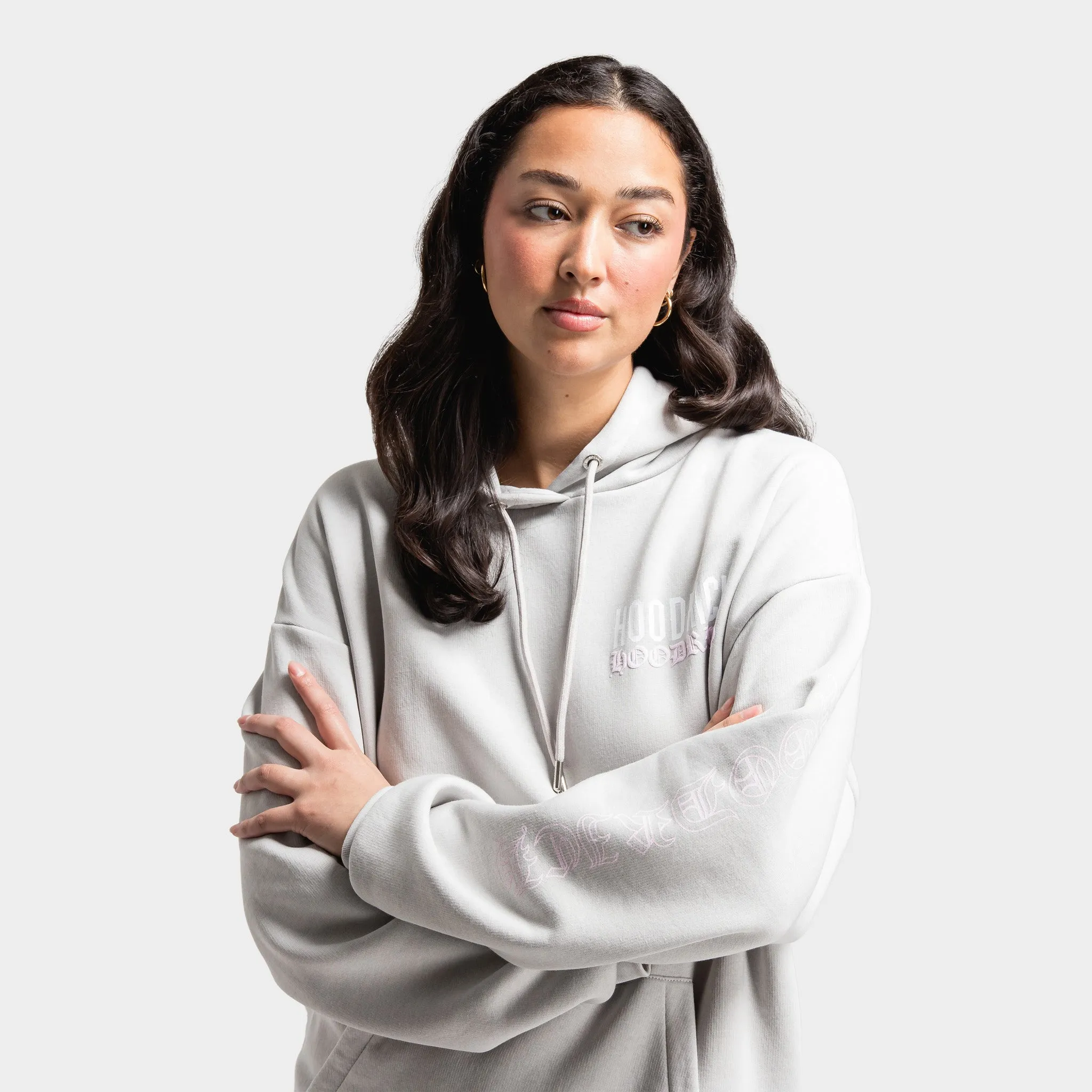 Hoodrich Women's OG Wavy Oversized Hoodie Quiet Grey / White - Festival Bloom sold by JD Sports product image thumbnail 3