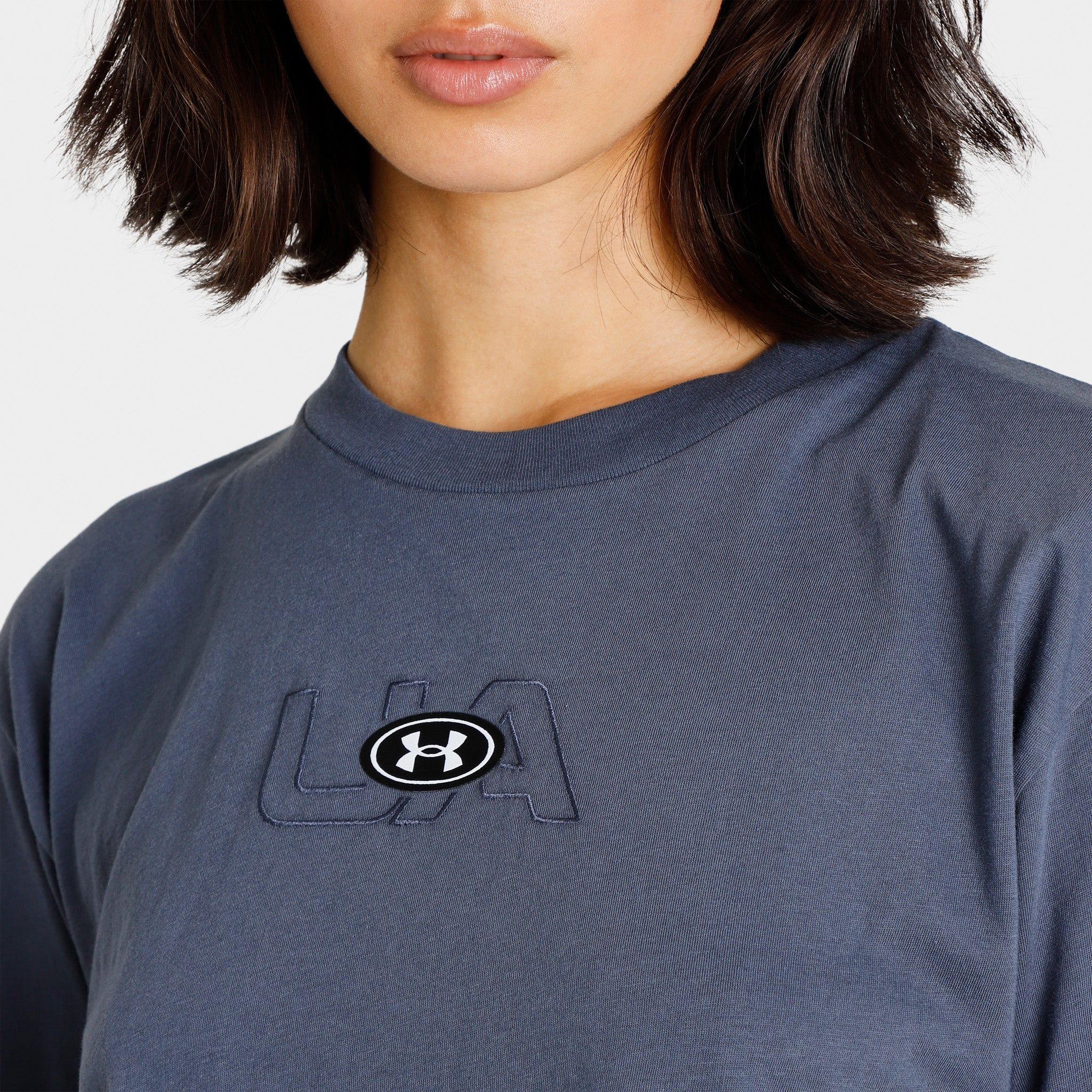 Under Armour Women's Branded Logo Crop T-shirt Downpour Grey / White sold by JD Sports product image thumbnail 4