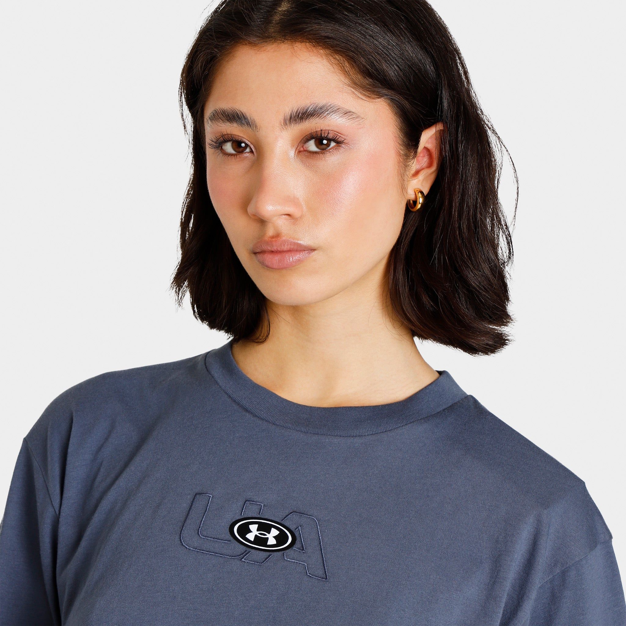 Under Armour Women's Branded Logo Crop T-shirt Downpour Grey / White sold by JD Sports product image thumbnail 3