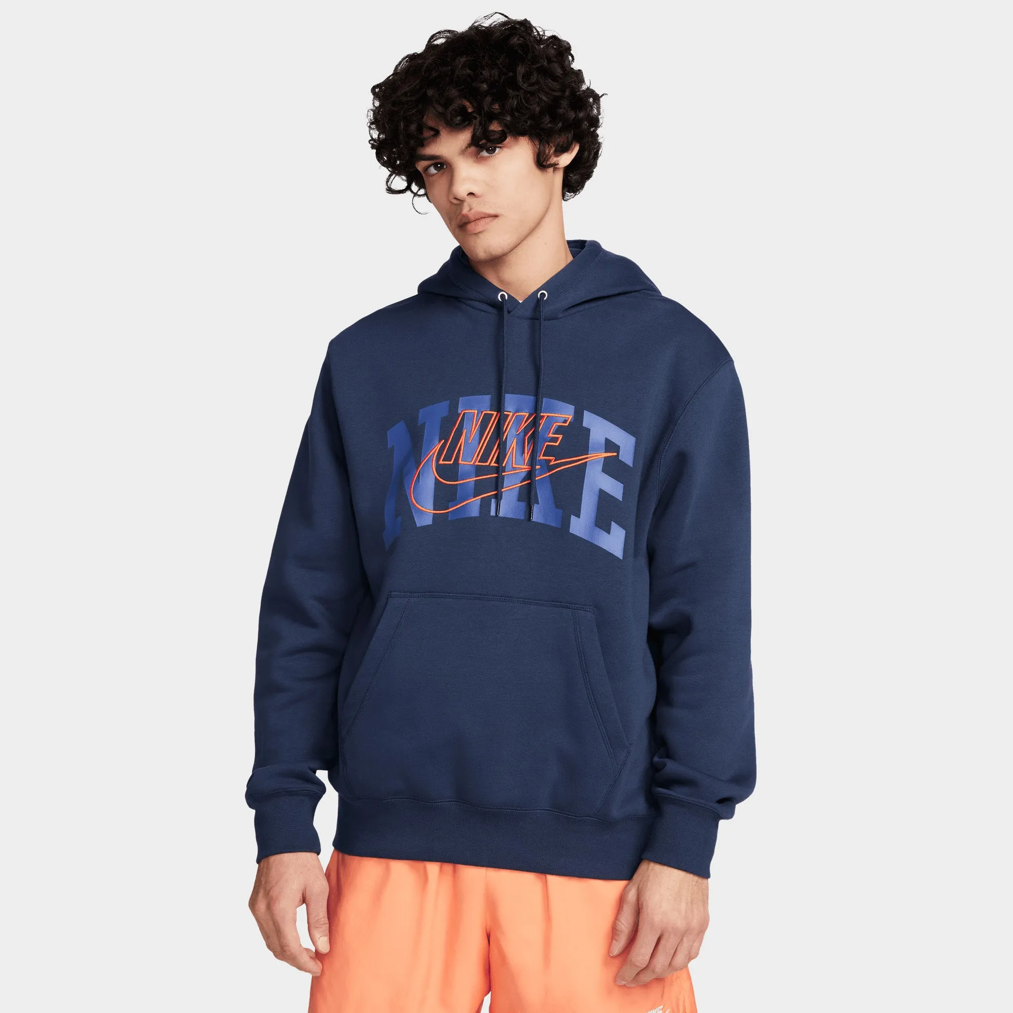 Nike Sportswear Club Fleece Arch Pullover Hoodie Midnight Navy / Safety Orange sold by JD Sports