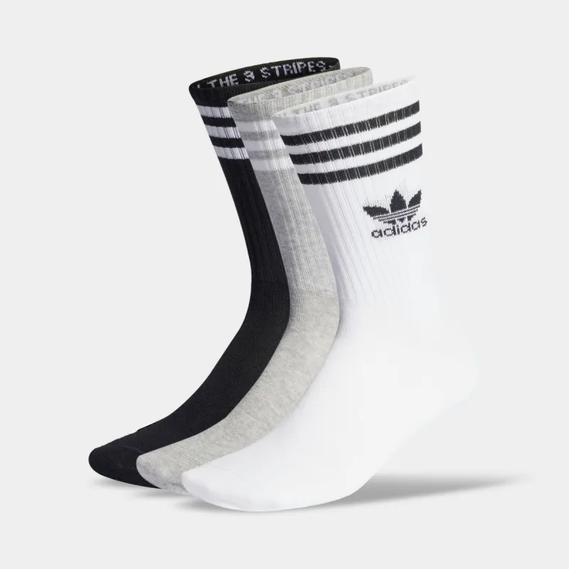 adidas Originals Mid Cut Crew Socks (3 Pack) White / Medium Grey Heather - Black sold by JD Sports
