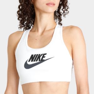 Nike Women's Dri-FIT Swoosh Medium-Support Sports Bra White / Black - Dark Smoke Grey sold by JD Sports