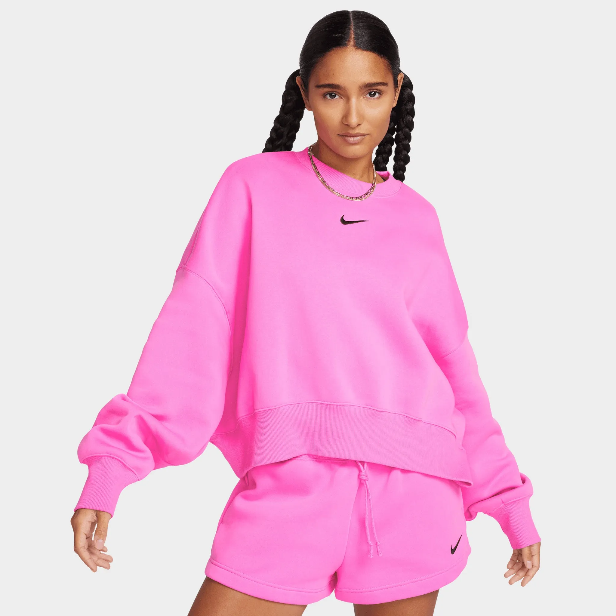 Nike Sportswear Women's Phoenix Fleece Over-Oversized Crewneck Playful Pink / Black sold by JD Sports