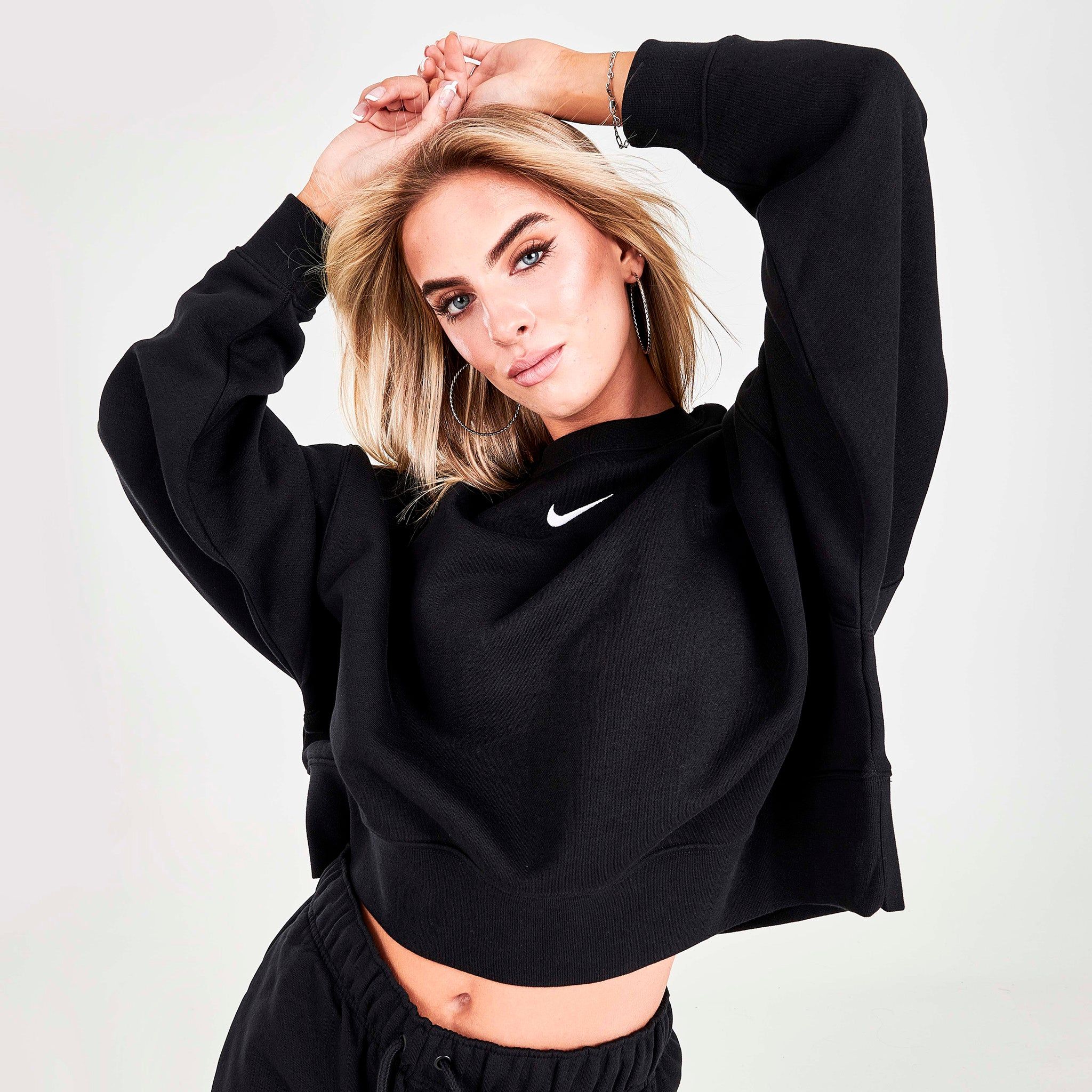 Nike Women’s Sportswear Essentials Oversized Fleece Crew Black / White sold by JD Sports product image thumbnail 4