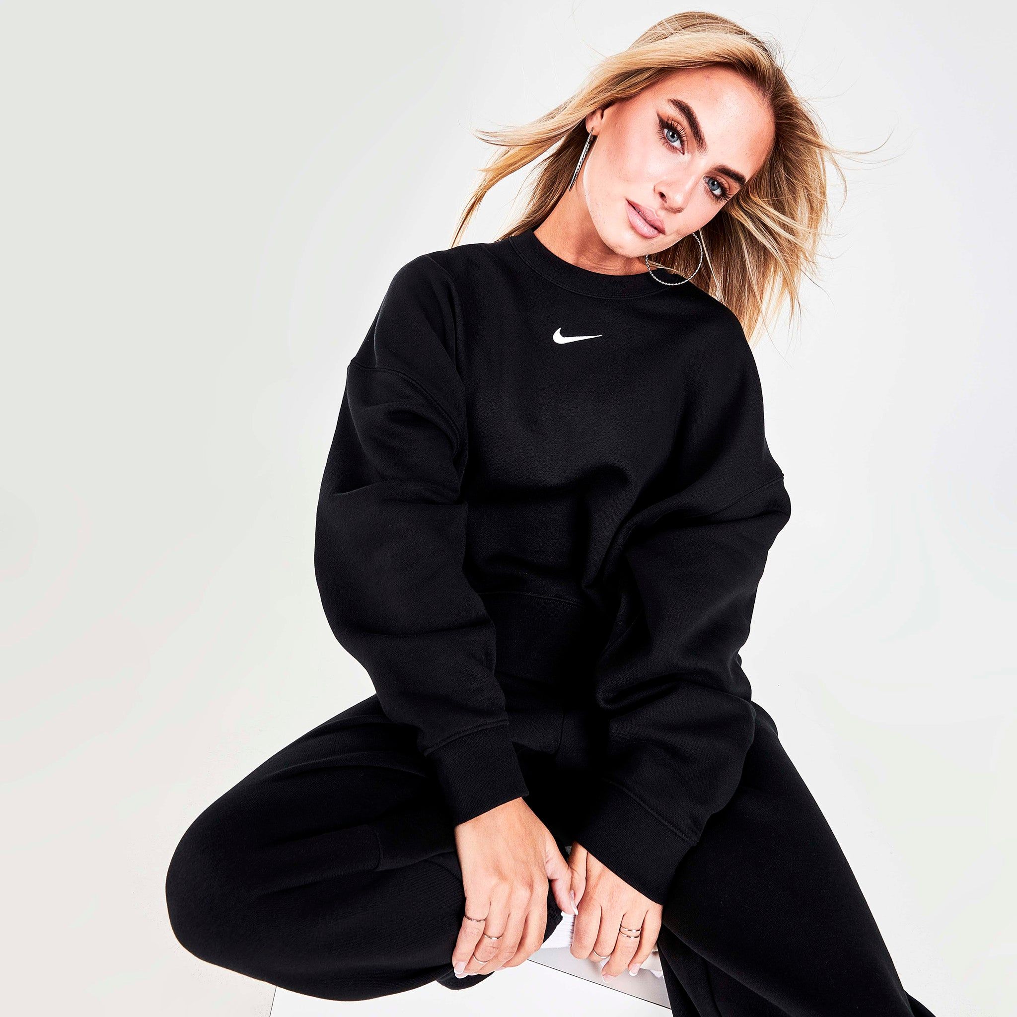 Nike Women’s Sportswear Essentials Oversized Fleece Crew Black / White sold by JD Sports product image thumbnail 2