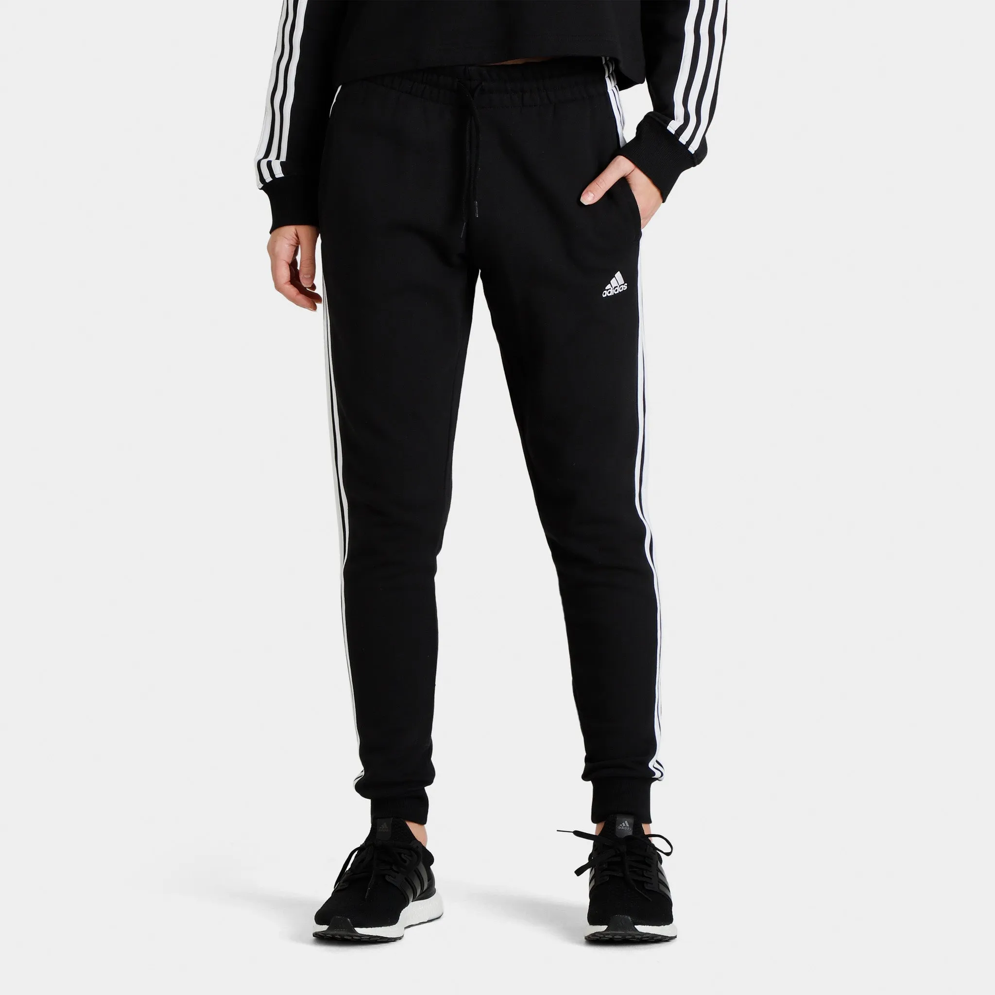 adidas Originals Women's 3 Stripe French Terry CF Pants Black / White sold by JD Sports