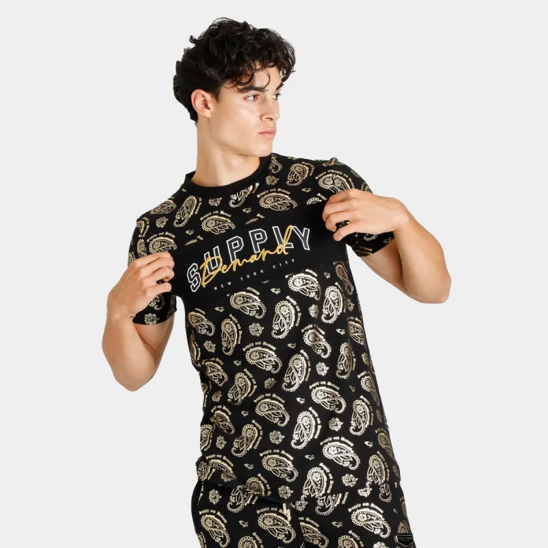 Supply & Demand Paisley Shine T-shirt Black / Gold sold by JD Sports