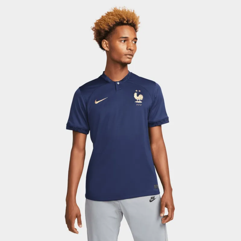 Nike France FFF 2022/23 Dri-FIT Stadium Home Soccer Jersey Midnight Navy / Metallic Gold sold by JD Sports