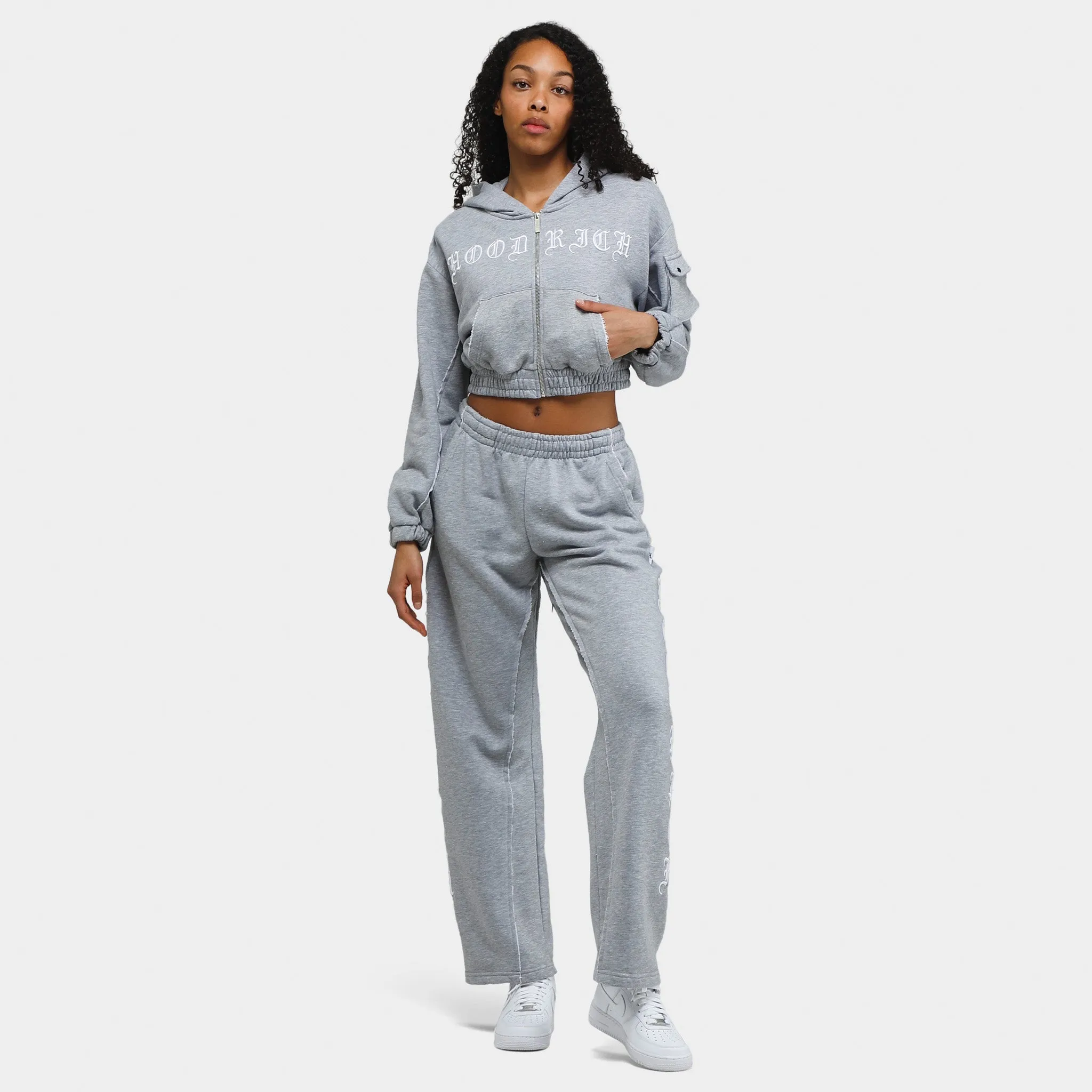 Hoodrich Women's OG Dusk Cropped Full Zip Hoodie Heather Grey / White sold by JD Sports product image thumbnail 5
