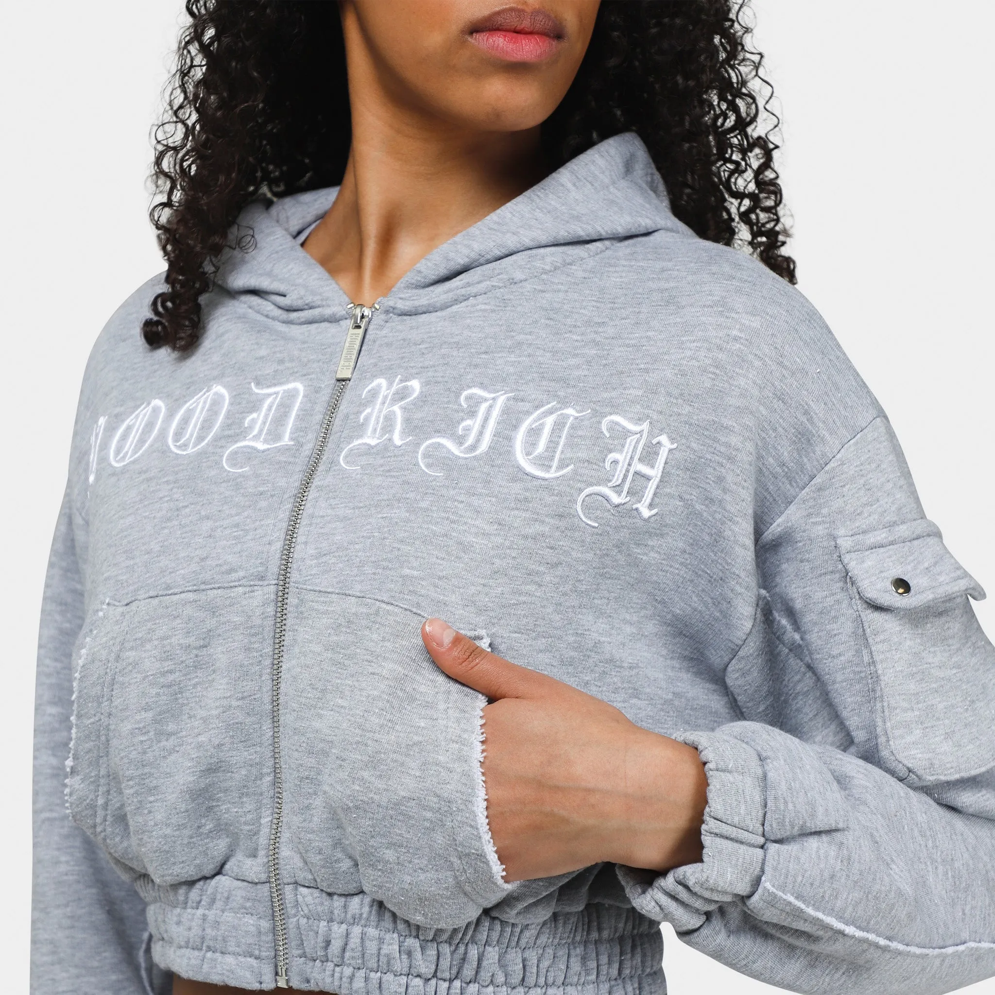 Hoodrich Women's OG Dusk Cropped Full Zip Hoodie Heather Grey / White sold by JD Sports product image thumbnail 4