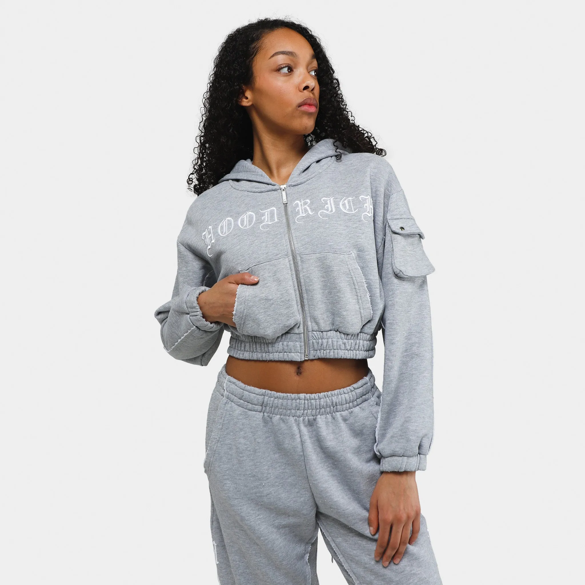 Hoodrich Women's OG Dusk Cropped Full Zip Hoodie Heather Grey / White sold by JD Sports