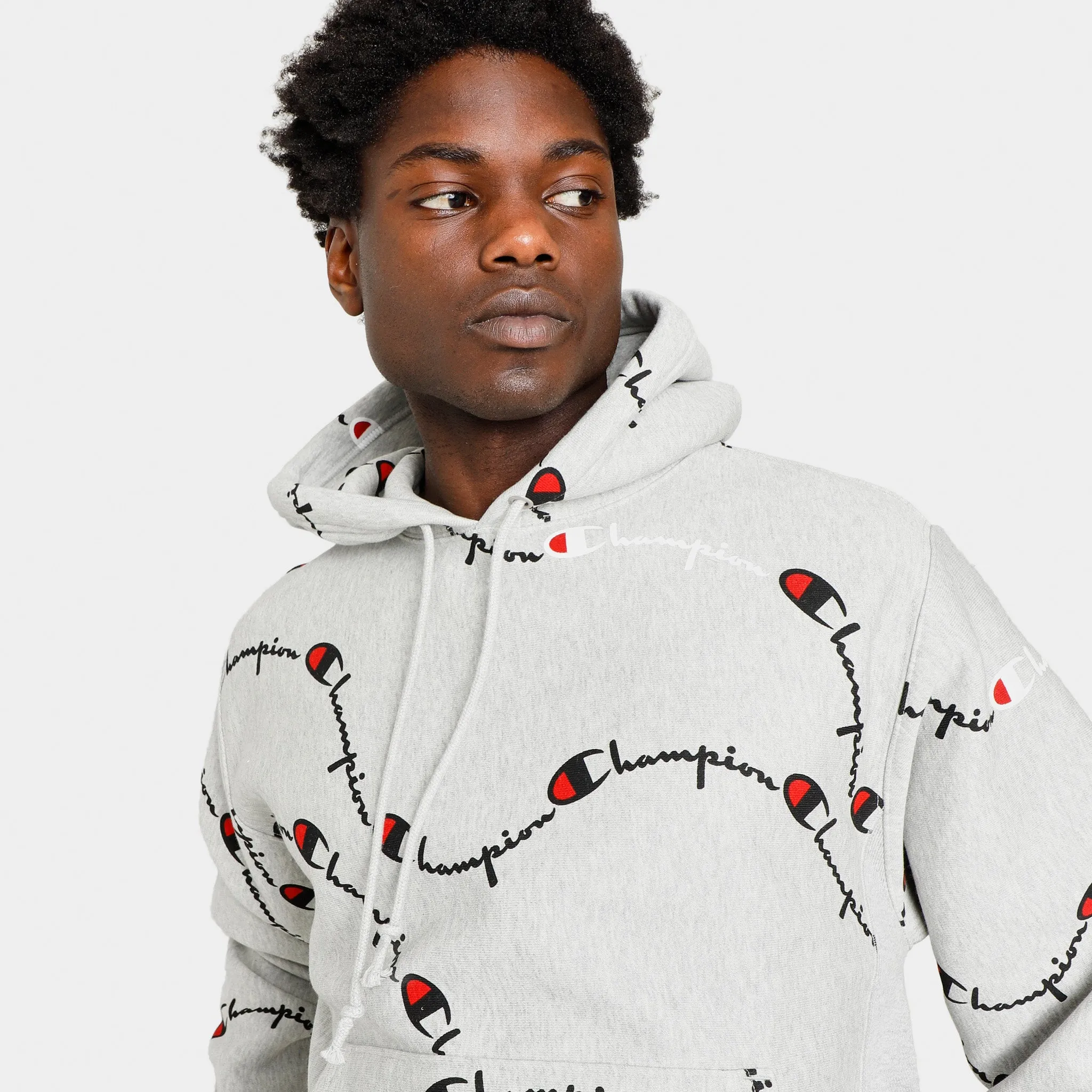 Champion Reverse Weave Allover Print Pullover Hoodie / Script Big Wave Oxford Grey sold by JD Sports product image thumbnail 2