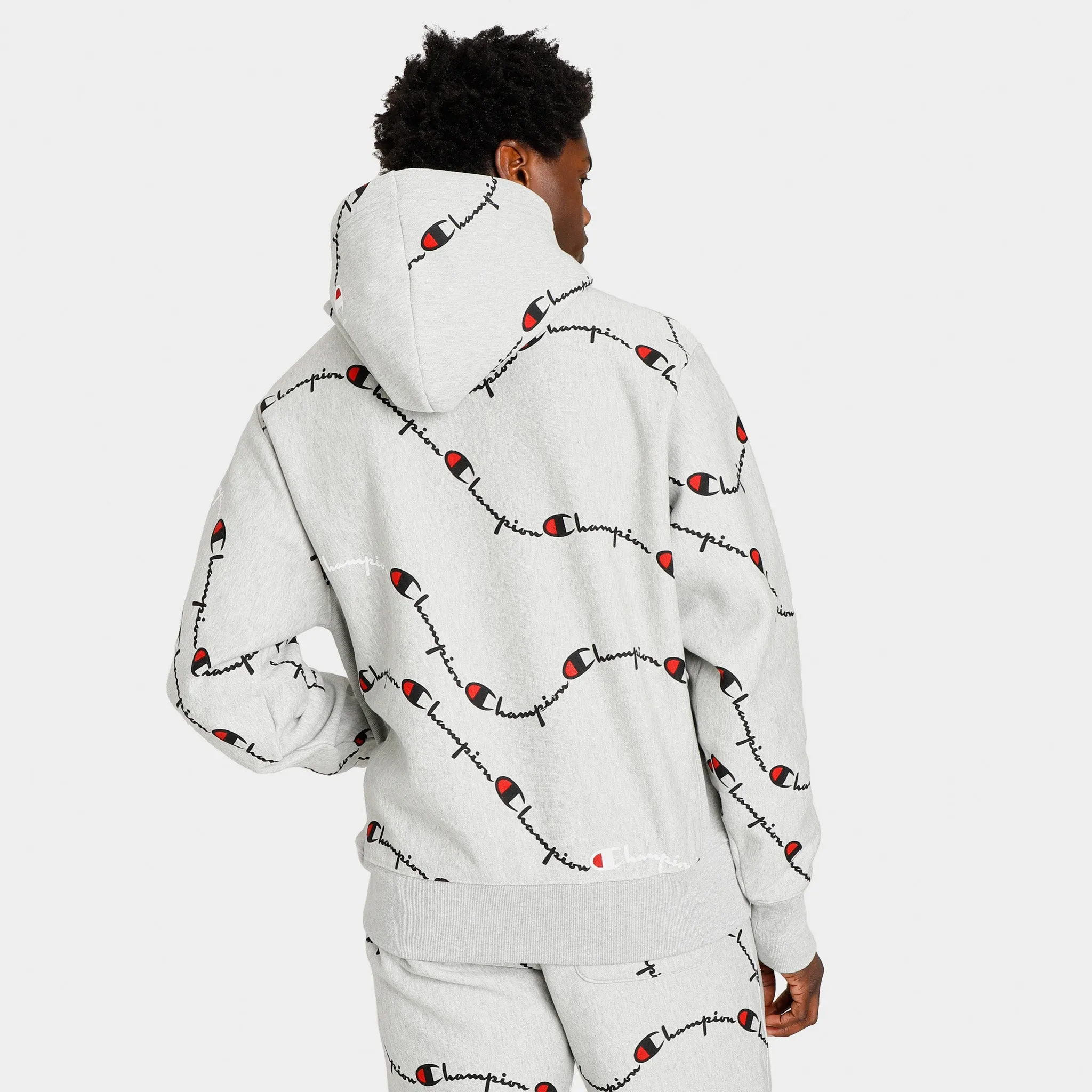 Champion Reverse Weave Allover Print Pullover Hoodie / Script Big Wave Oxford Grey sold by JD Sports product image thumbnail 3