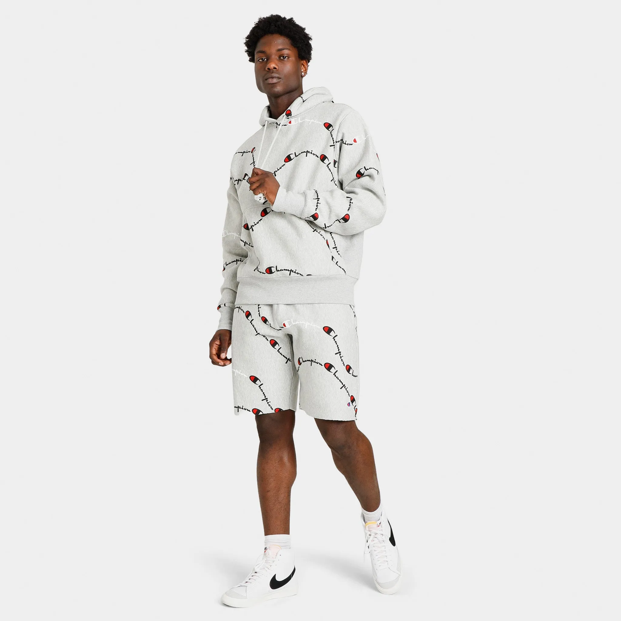 Champion Reverse Weave Allover Print Pullover Hoodie / Script Big Wave Oxford Grey sold by JD Sports product image thumbnail 5