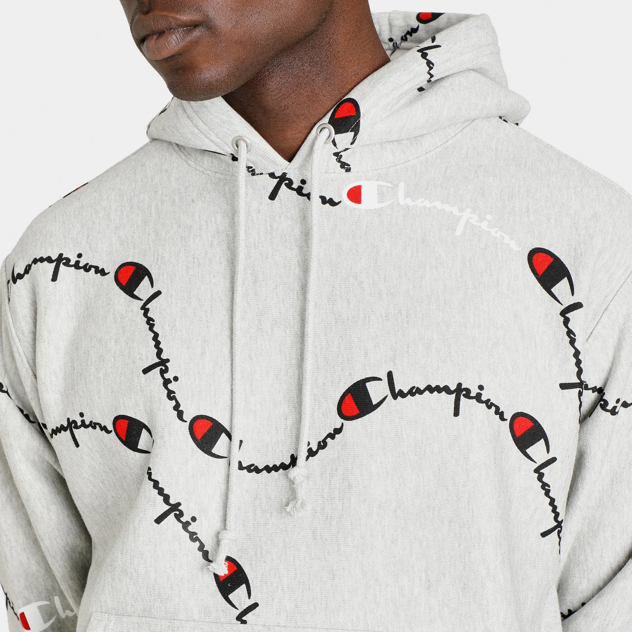 Champion Reverse Weave Allover Print Pullover Hoodie / Script Big Wave Oxford Grey sold by JD Sports product image thumbnail 4