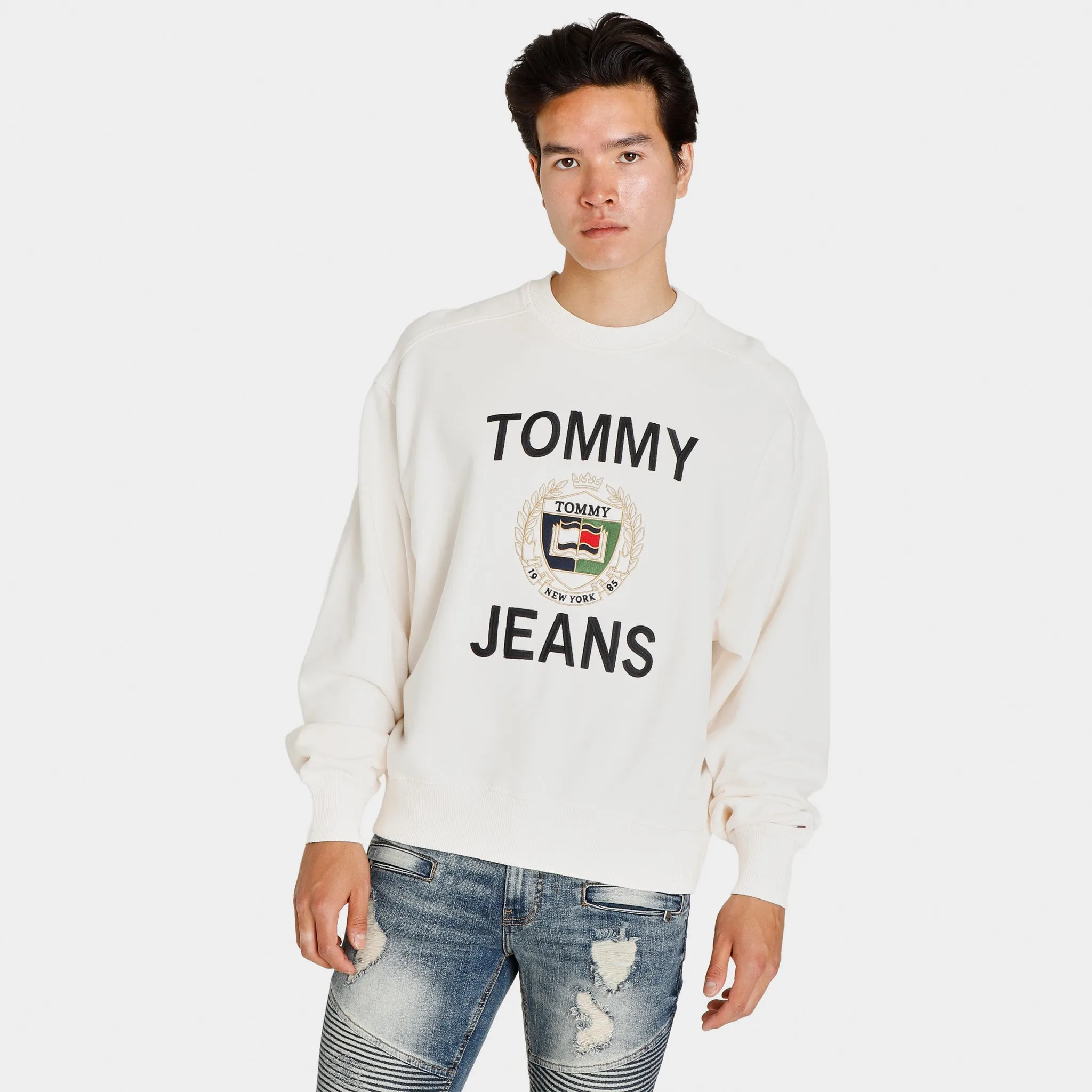 Tommy Jeans TJ Crest Logo Crewneck / Ancient White sold by JD Sports